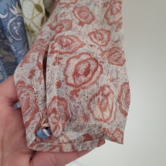 Free People Merrie Mix Floral Print Smocked Chiffon Tunic Rouched Blouse Lilac - Picture 7 of 16